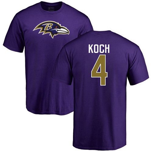 Men Baltimore Ravens Purple Sam Koch Name and Number Logo NFL Football #4 T Shirt->women nfl jersey->Women Jersey